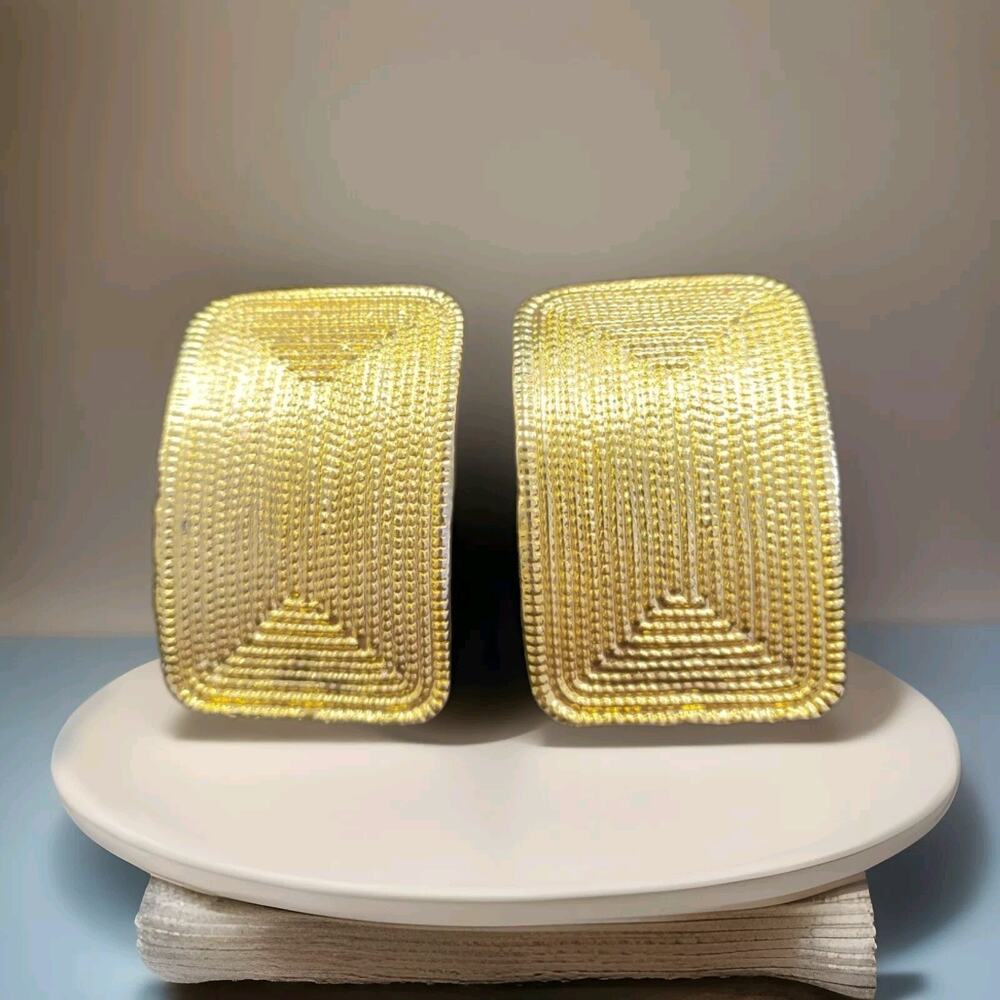 Vintage Gold Textured Clip-On Earrings Rectangular 2"X1"